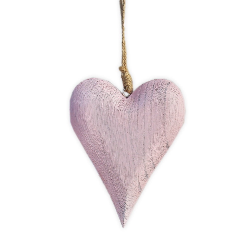 Srdce závěs dřevo 14cm růžová